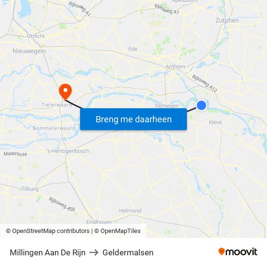 Millingen Aan De Rijn to Geldermalsen map