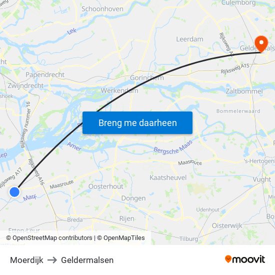 Moerdijk to Geldermalsen map