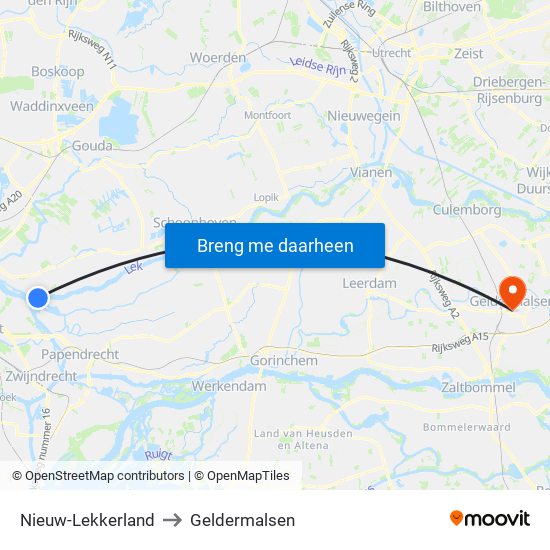 Nieuw-Lekkerland to Geldermalsen map