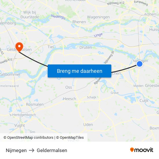 Nijmegen to Geldermalsen map