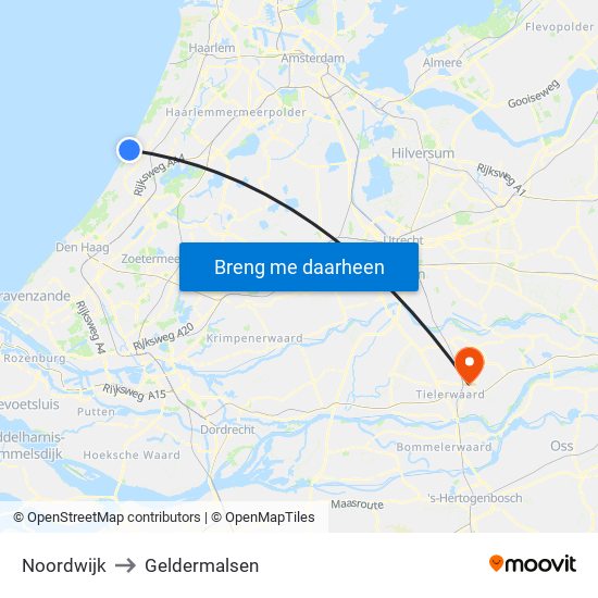 Noordwijk to Geldermalsen map