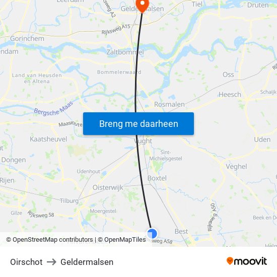 Oirschot to Geldermalsen map