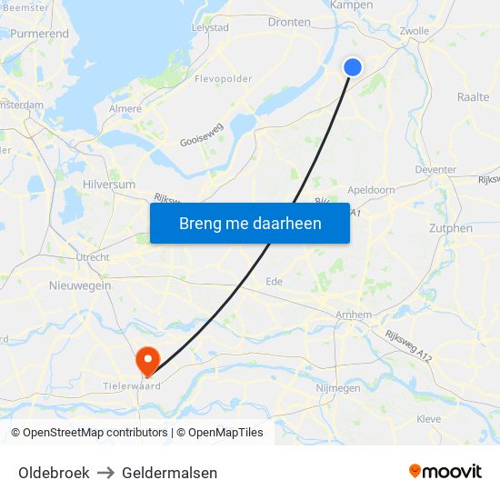 Oldebroek to Geldermalsen map