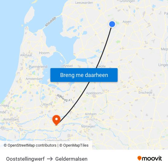 Ooststellingwerf to Geldermalsen map