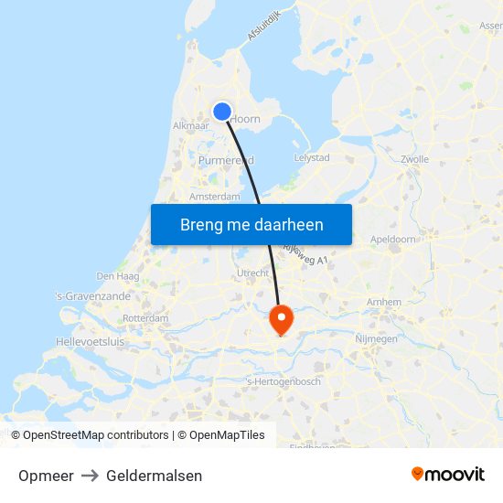 Opmeer to Geldermalsen map