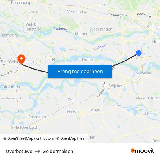 Overbetuwe to Geldermalsen map