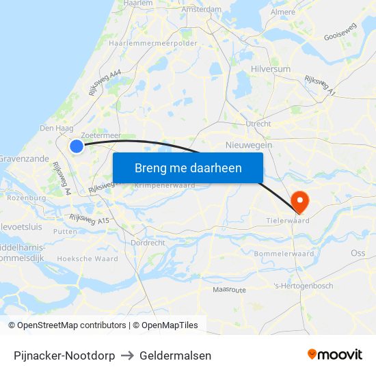 Pijnacker-Nootdorp to Geldermalsen map
