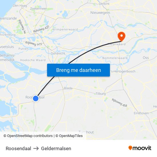Roosendaal to Geldermalsen map