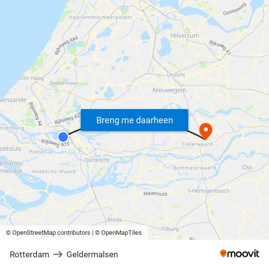 Rotterdam to Geldermalsen map