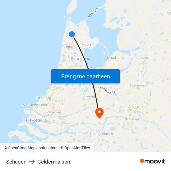 Schagen to Geldermalsen map
