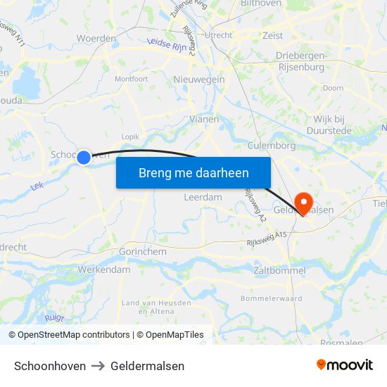 Schoonhoven to Geldermalsen map