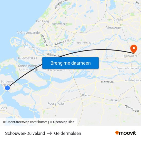 Schouwen-Duiveland to Geldermalsen map