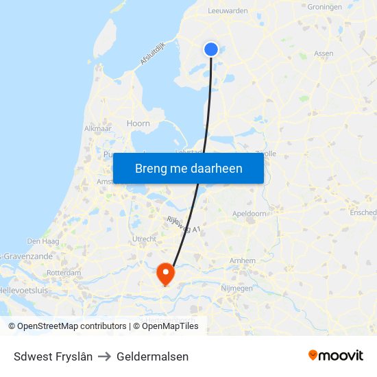 Sdwest Fryslân to Geldermalsen map
