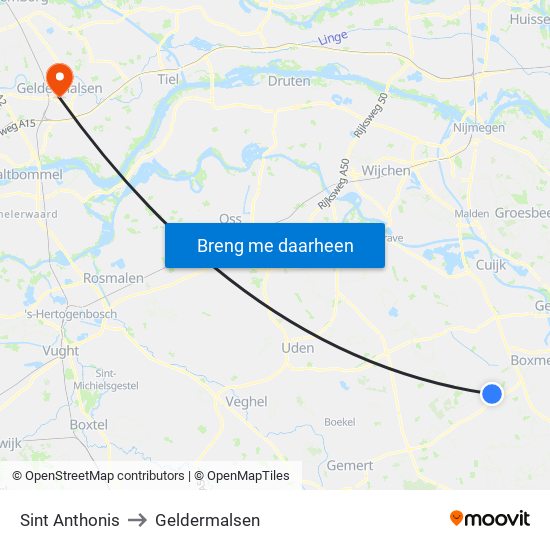 Sint Anthonis to Geldermalsen map