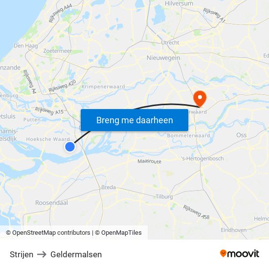 Strijen to Geldermalsen map