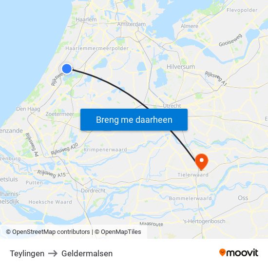 Teylingen to Geldermalsen map