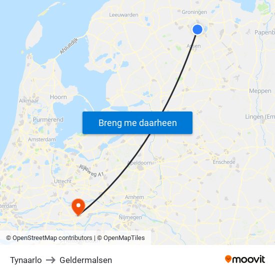 Tynaarlo to Geldermalsen map
