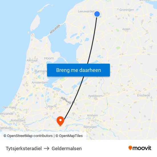 Tytsjerksteradiel to Geldermalsen map