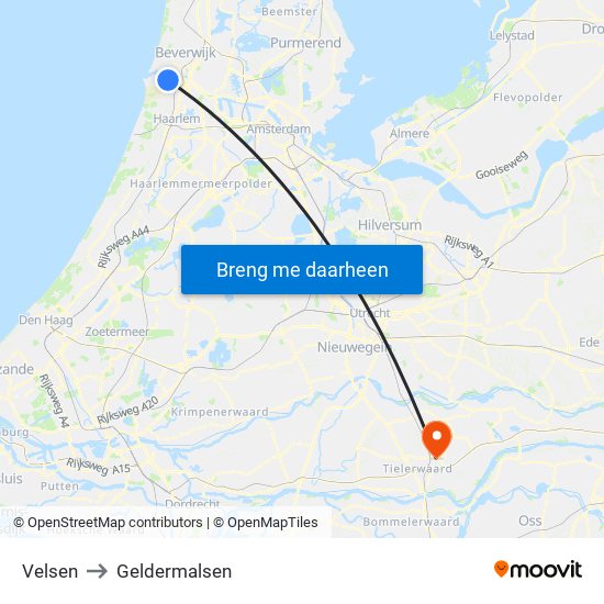 Velsen to Geldermalsen map