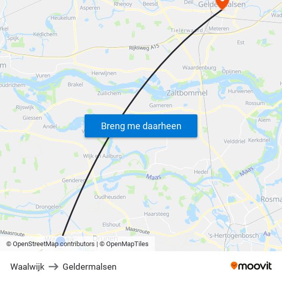 Waalwijk to Geldermalsen map