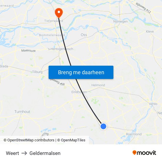 Weert to Geldermalsen map