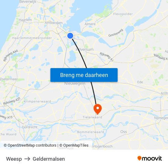 Weesp to Geldermalsen map