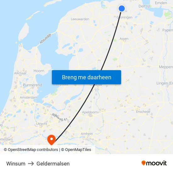 Winsum to Geldermalsen map