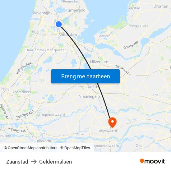 Zaanstad to Geldermalsen map
