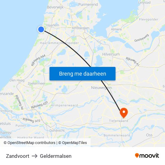 Zandvoort to Geldermalsen map