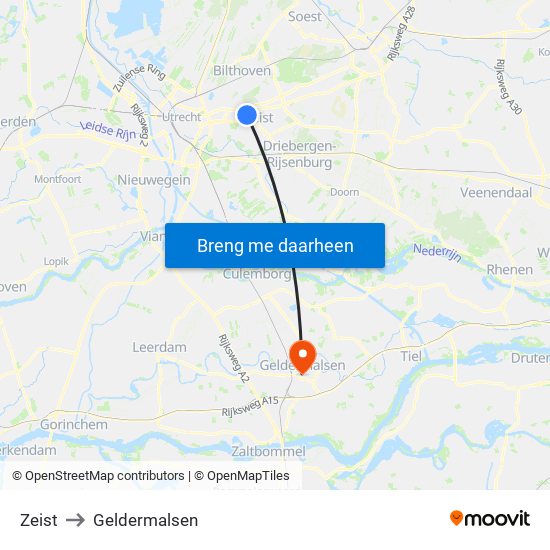 Zeist to Geldermalsen map