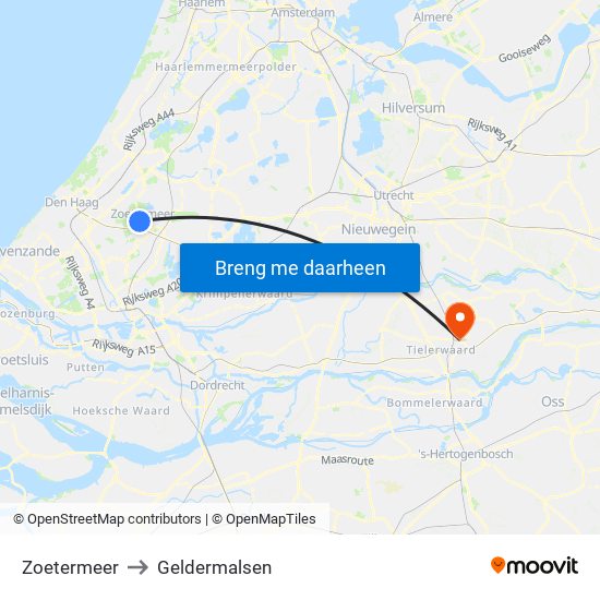 Zoetermeer to Geldermalsen map