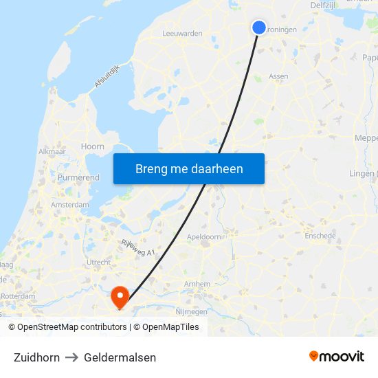 Zuidhorn to Geldermalsen map