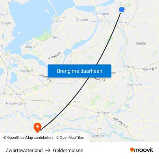 Zwartewaterland to Geldermalsen map