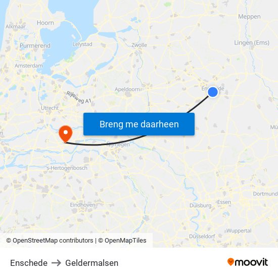 Enschede to Geldermalsen map