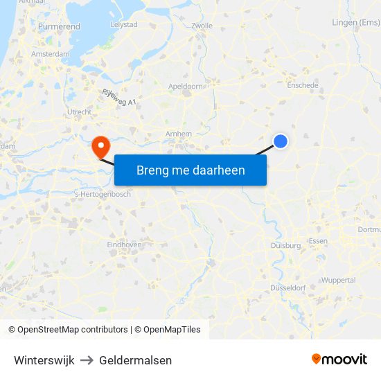 Winterswijk to Geldermalsen map