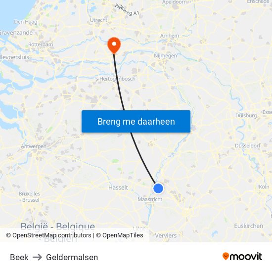 Beek to Geldermalsen map