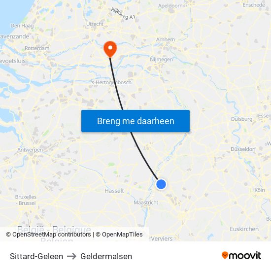 Sittard-Geleen to Geldermalsen map