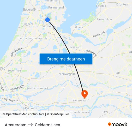 Amsterdam to Geldermalsen map