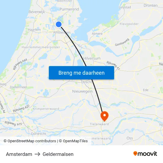 Amsterdam to Geldermalsen map
