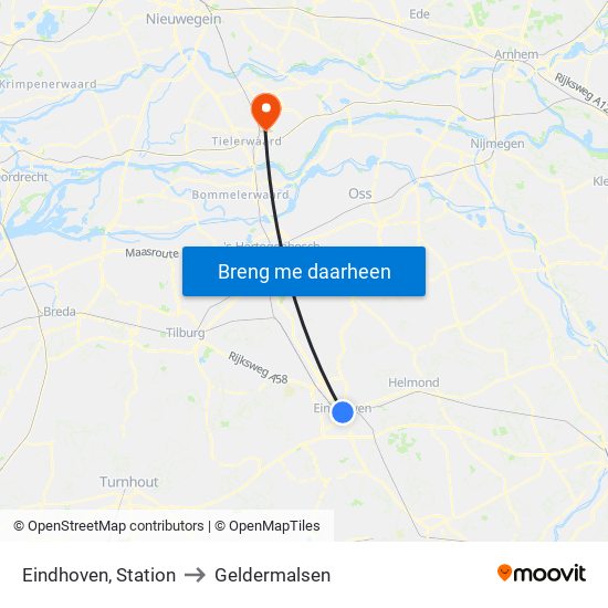 Eindhoven, Station to Geldermalsen map