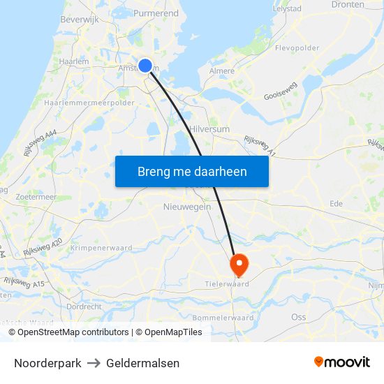 Noorderpark to Geldermalsen map