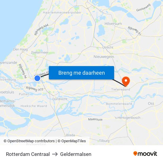 Rotterdam Centraal to Geldermalsen map