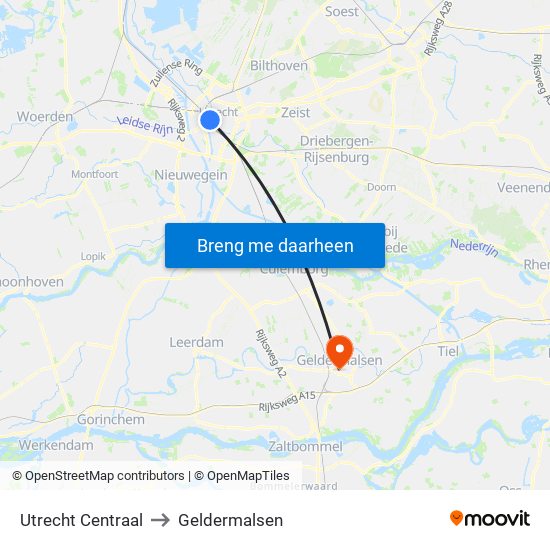 Utrecht Centraal to Geldermalsen map