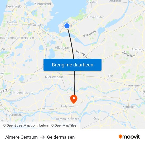 Almere Centrum to Geldermalsen map