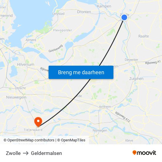 Zwolle to Geldermalsen map