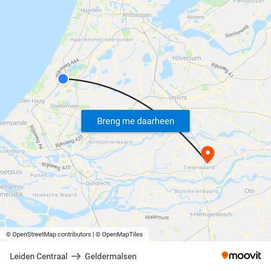Leiden Centraal to Geldermalsen map