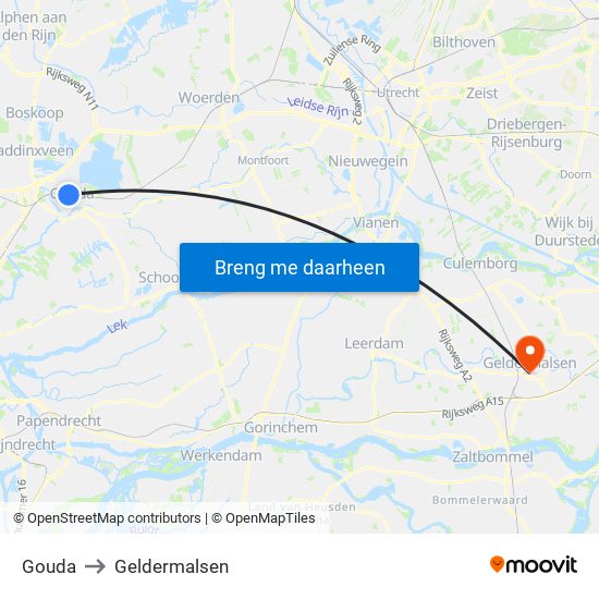 Gouda to Geldermalsen map