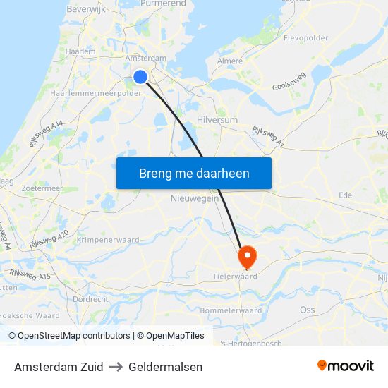 Amsterdam Zuid to Geldermalsen map