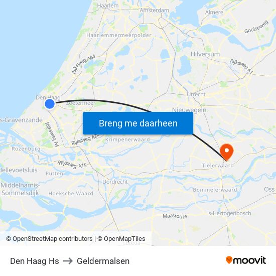 Den Haag Hs to Geldermalsen map