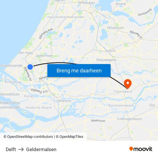 Delft to Geldermalsen map